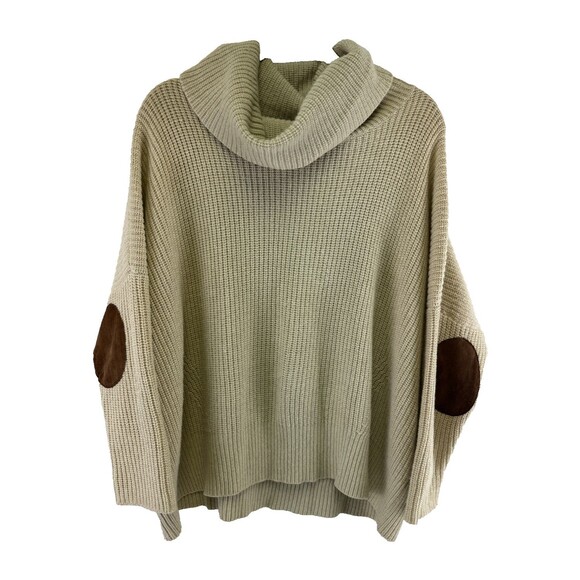 Autumn Cashmere Cowl Neck Sweater Knit Beige Faux Suede Elbow Patch Womens XL - Picture 1 of 11